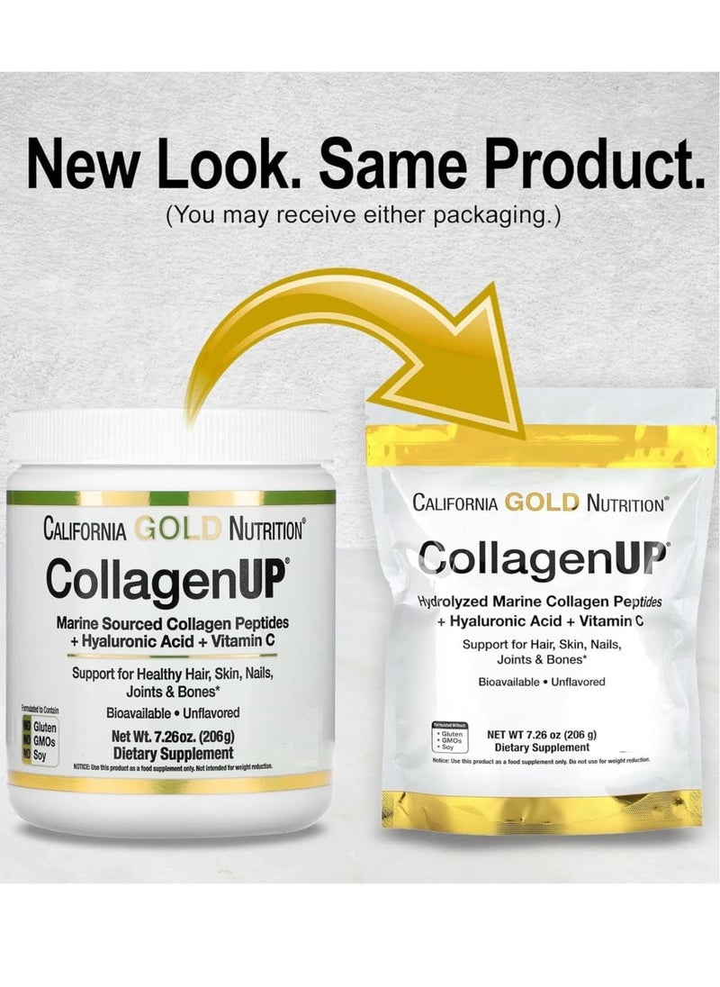 California Gold Nutrition Collagen UP Hydrolyzed Marine Collagen Peptides with Hyaluronic Acid and Vitamin C Unflavored 7.26 oz (206 g)  - Image 4