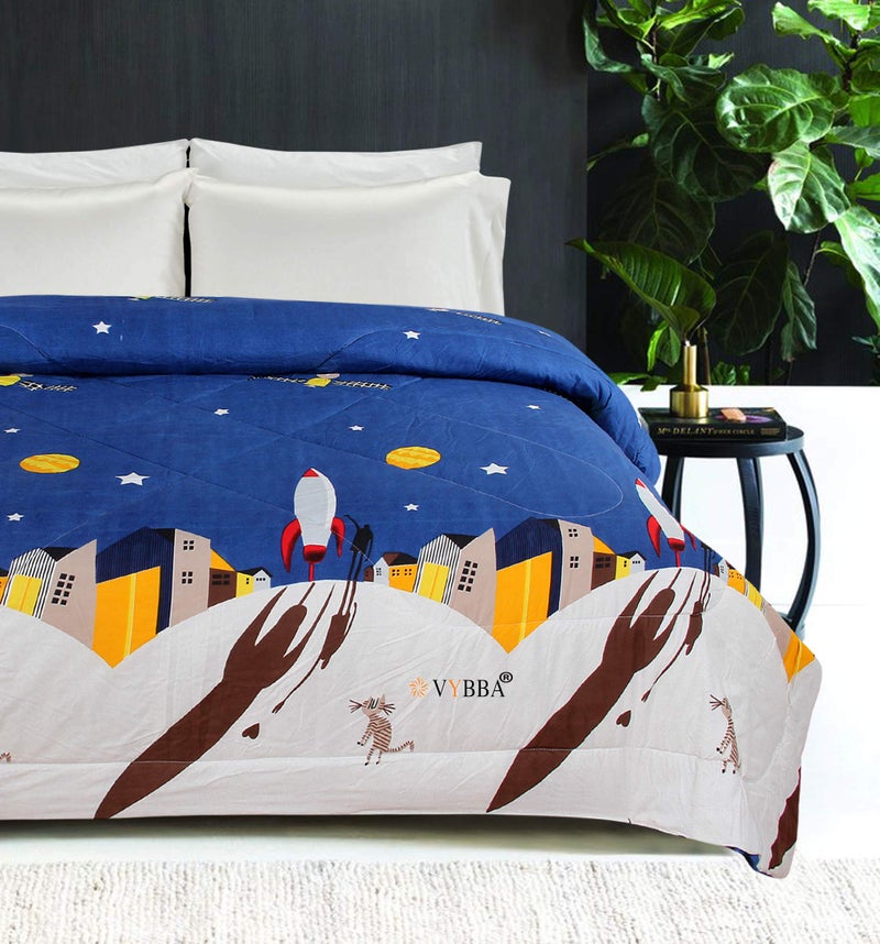 VYBBA Microfiber Reversible AC Comforter/Blanket for Winter/Quilts/Duvet, Single Bed (Blue & Off White, 200 GSM) - Image 2