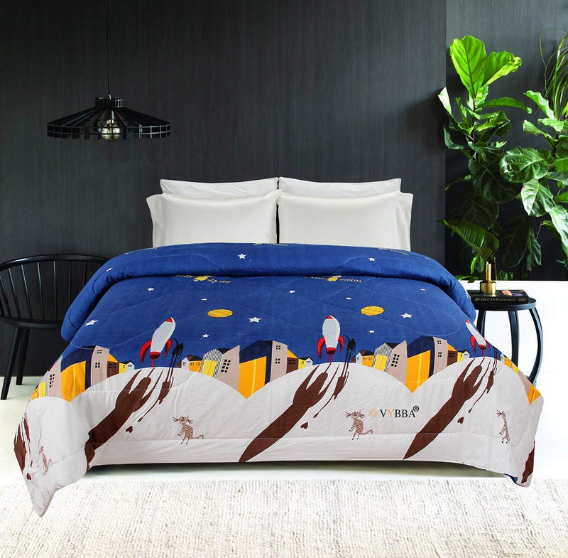 VYBBA Microfiber Reversible AC Comforter/Blanket for Winter/Quilts/Duvet, Single Bed (Blue & Off White, 200 GSM) - Image 4