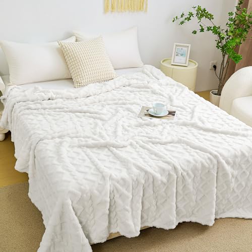 Aganear Fleece Throw Blanket - Cozy Soft Lightweight Fuzzy Flannel Throw Blanket for Women Warm Decorative Present for All Seasons, Portable Throw Blankets for Couch, Sofa, Bed, Car(50"x60", White) - Image 5