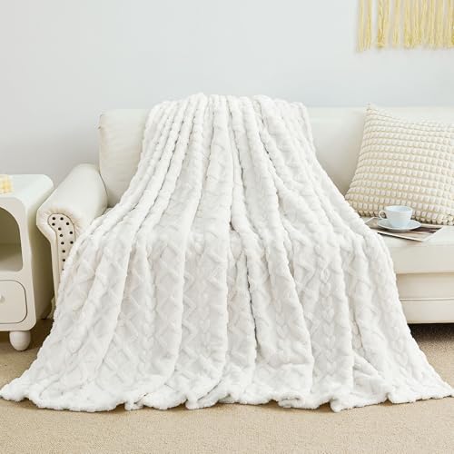 Aganear Fleece Throw Blanket - Cozy Soft Lightweight Fuzzy Flannel Throw Blanket for Women Warm Decorative Present for All Seasons, Portable Throw Blankets for Couch, Sofa, Bed, Car(50"x60", White) - Image 3