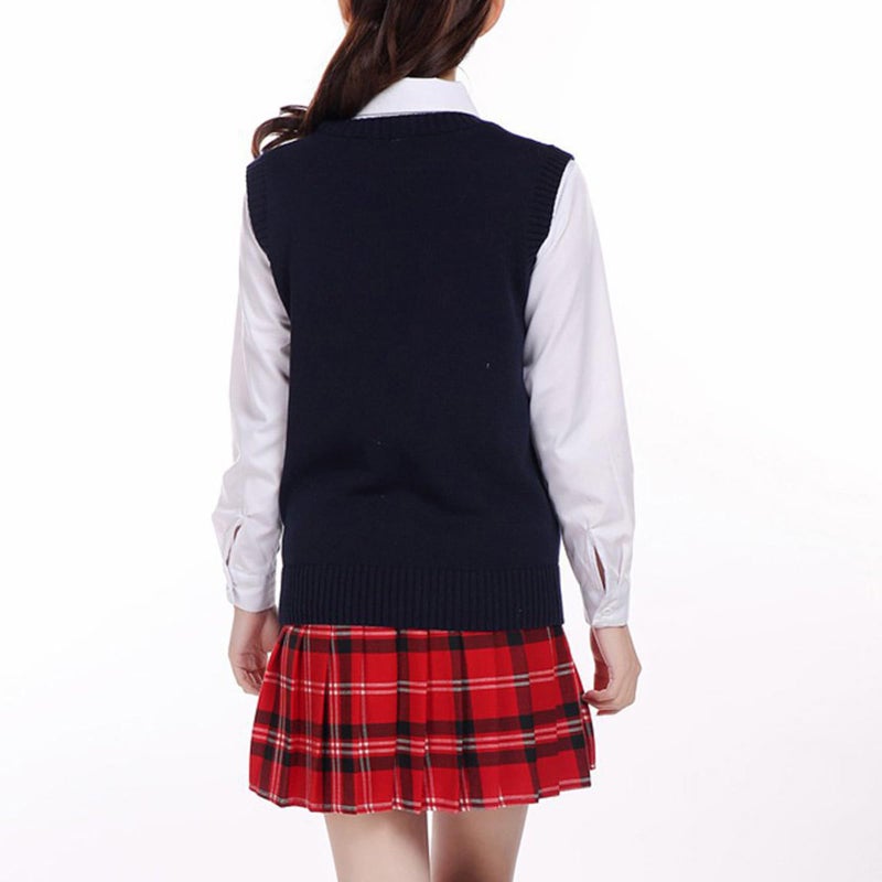 ZUEVI Women's Sweater Vest Classic V Neck Uniform Pullover Knitwear Tops Sleeveless Knitted Sweaters Vests(Black-XL) - Image 4
