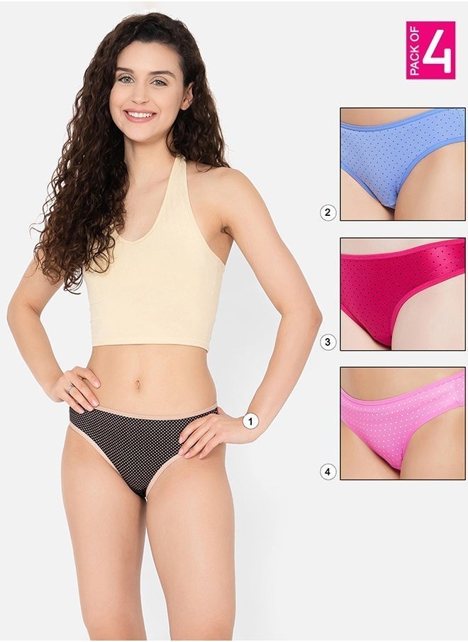 Clovia Pack of 4 Low Waist Polka Print Bikini Panty - Image 1