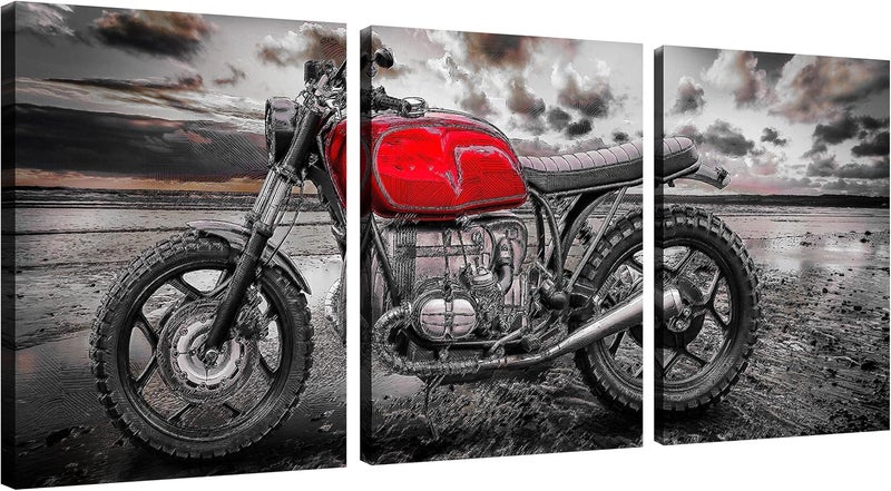 NAN Wind Retro Red Motorcycle Canvas Wall Art Set - Image 1