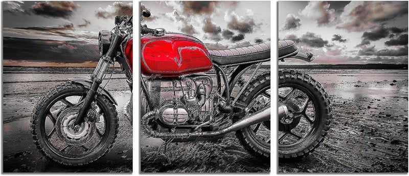 NAN Wind Retro Red Motorcycle Canvas Wall Art Set - Image 2