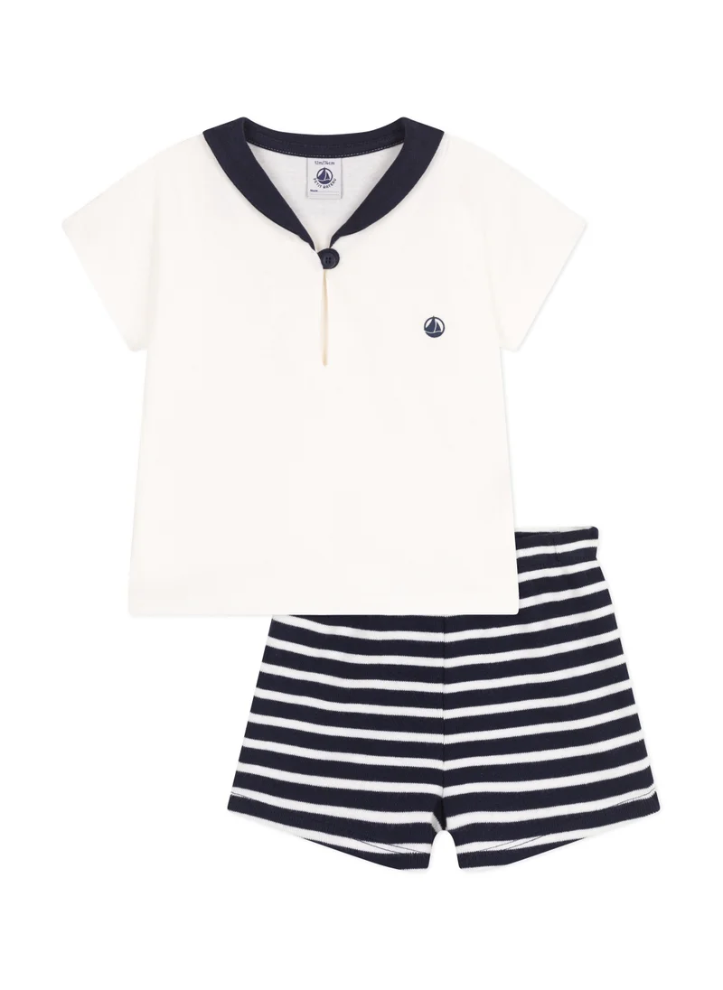 بيتي باتو Babies' two-piece cotton set including a T-shirt with a sailor collar