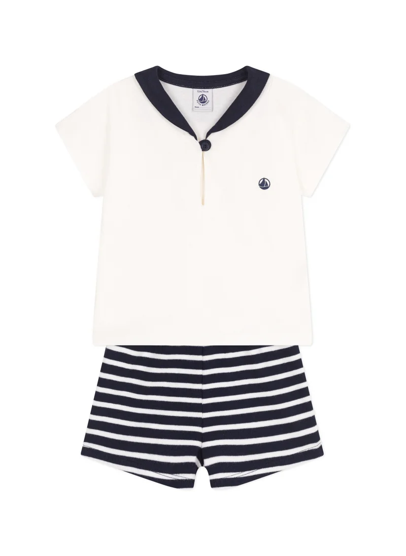 Petit Bateau Babies' two-piece cotton set including a T-shirt with a sailor collar