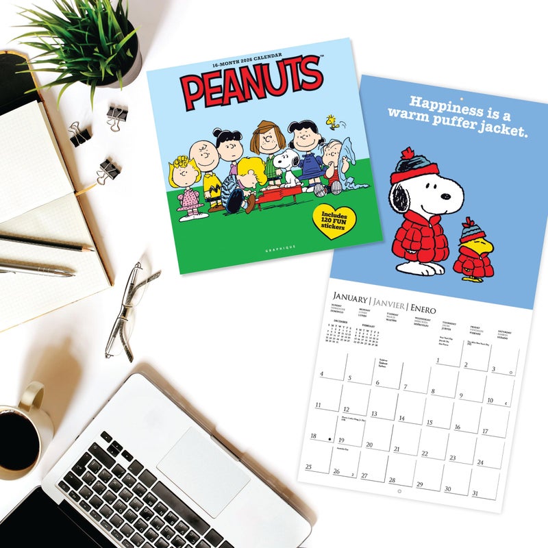 Graphique 2026 Peanuts Wall Calendar | 12â€ x 12â€ | Thick Paper | Home & Office Organizer | Large Monthly Grid | 3 Languages & Marked Holidays | 4 Month Preview Page for 2027 - Image 2