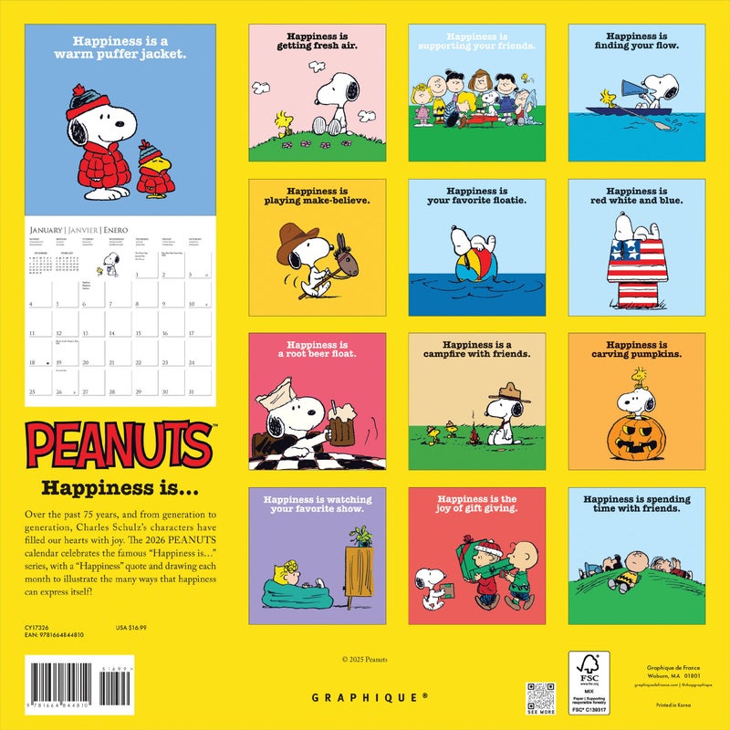 Graphique 2026 Peanuts Wall Calendar | 12â€ x 12â€ | Thick Paper | Home & Office Organizer | Large Monthly Grid | 3 Languages & Marked Holidays | 4 Month Preview Page for 2027 - Image 4