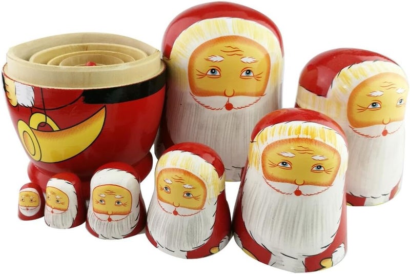 Winterworm 8pcs Cutie Lovely Red Santa Claus WIthink White Big Beard Nesting Dolls Matryoshka Russian Doll Popular Handmade Kids Girl Toy - Image 5