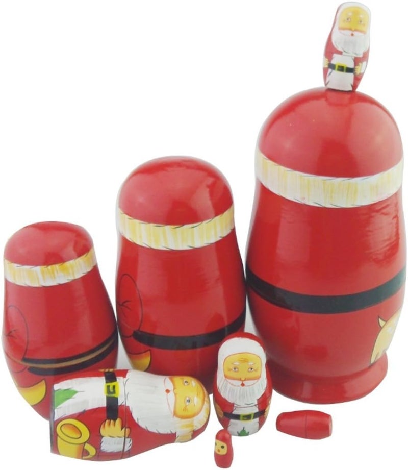 Winterworm 8pcs Cutie Lovely Red Santa Claus WIthink White Big Beard Nesting Dolls Matryoshka Russian Doll Popular Handmade Kids Girl Toy - Image 4