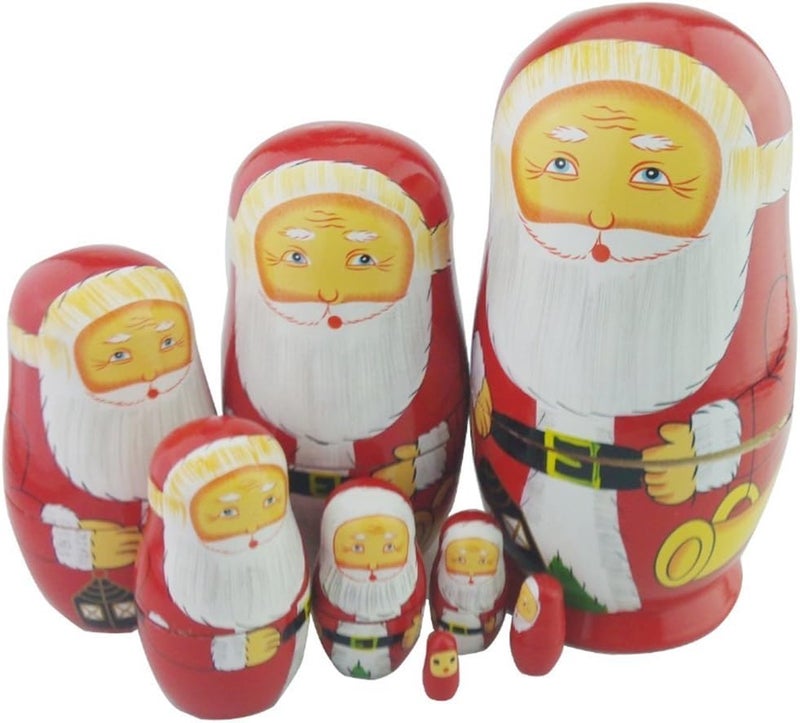Winterworm 8pcs Cutie Lovely Red Santa Claus WIthink White Big Beard Nesting Dolls Matryoshka Russian Doll Popular Handmade Kids Girl Toy - Image 3