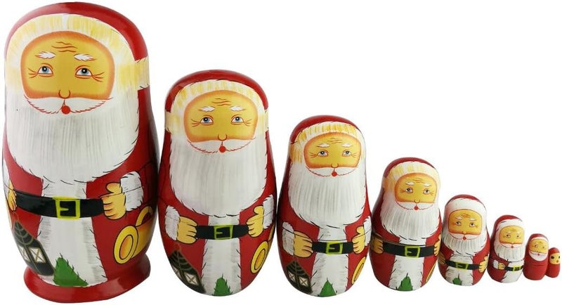 Winterworm 8pcs Cutie Lovely Red Santa Claus WIthink White Big Beard Nesting Dolls Matryoshka Russian Doll Popular Handmade Kids Girl Toy - Image 1