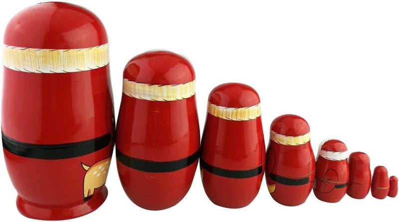 Winterworm 8pcs Cutie Lovely Red Santa Claus WIthink White Big Beard Nesting Dolls Matryoshka Russian Doll Popular Handmade Kids Girl Toy - Image 2