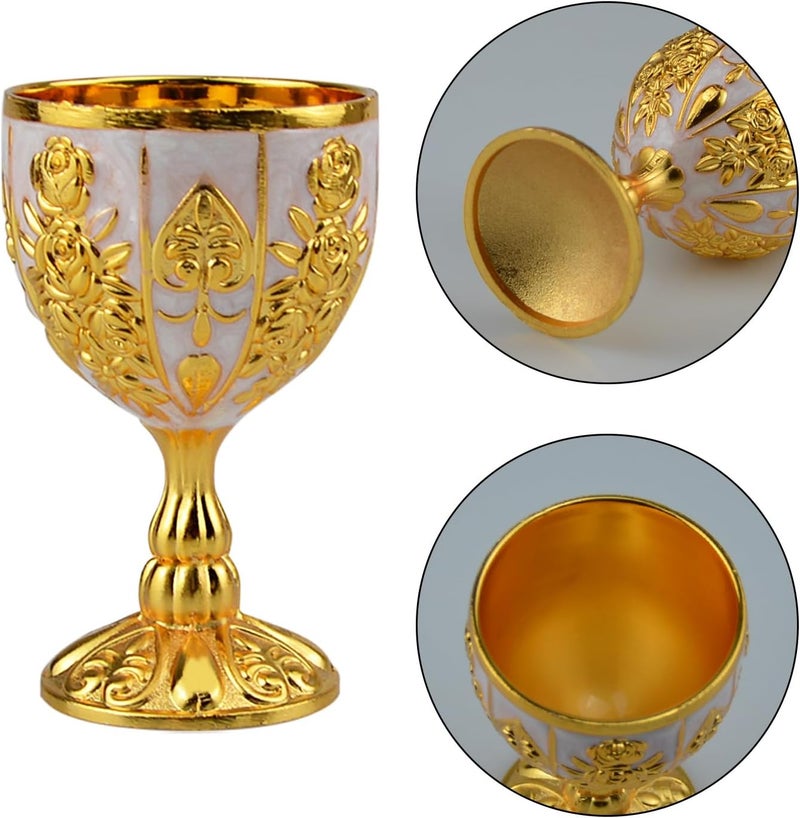 Flylin كأس عتيق مزدوج 2 قطعة، 30 مل، كأس نبيذ نحاسي ملكي، كأس عصور وسطى لحفلات الزفاف والذكرى، أكواب كأس ذهبية للهدايا في عصر النهضة، احتفالية كنسية كاثوليكية، معمودية مقدسة (بيضاء) - Image 4