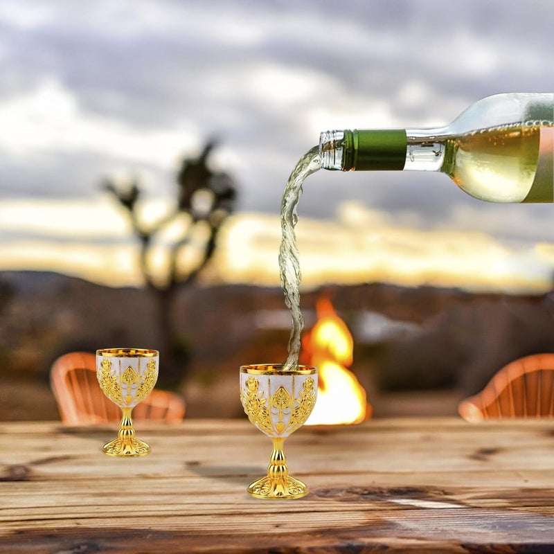 Flylin كأس عتيق مزدوج 2 قطعة، 30 مل، كأس نبيذ نحاسي ملكي، كأس عصور وسطى لحفلات الزفاف والذكرى، أكواب كأس ذهبية للهدايا في عصر النهضة، احتفالية كنسية كاثوليكية، معمودية مقدسة (بيضاء) - Image 5