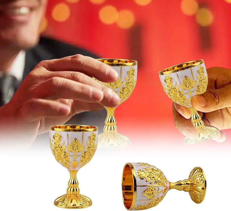 Flylin كأس عتيق مزدوج 2 قطعة، 30 مل، كأس نبيذ نحاسي ملكي، كأس عصور وسطى لحفلات الزفاف والذكرى، أكواب كأس ذهبية للهدايا في عصر النهضة، احتفالية كنسية كاثوليكية، معمودية مقدسة (بيضاء) - Image 2