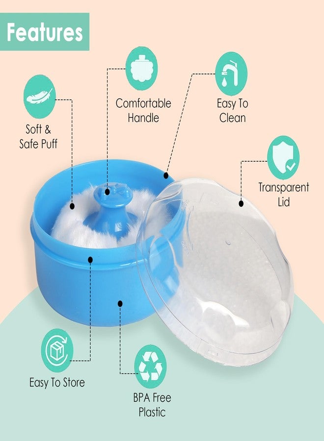 BabyMoo Soft Feel Baby Powder Puff - BPA Free | Box Holder Container for New Born and Kids - Light Blue - Image 3