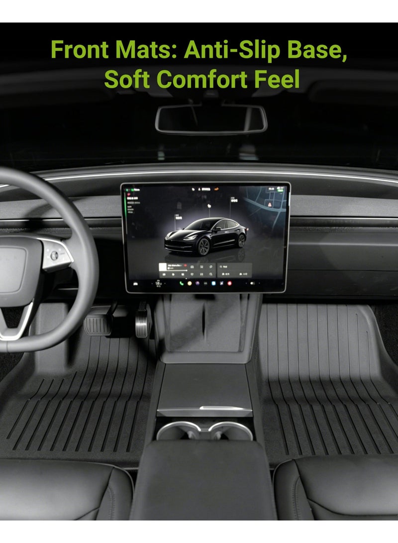 سوبر 5 طقم سجاد أرضية للسيارة مكون من 6 قطع (مادة TPE) - متوافق مع طراز Tesla Model 3 Highland (2024-2026) - بطانة داخلية كاملة، مقاومة للماء والانزلاق، لحماية الأرضية - Image 3