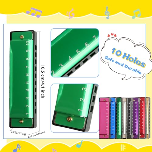 Restroma 8 Pcs Metal Harmonica 10 Hole 10 Tones Titanium Color Harmonica Toys for Kids Beginners Early Education Musical Instruments Birthday Gift - Image 5
