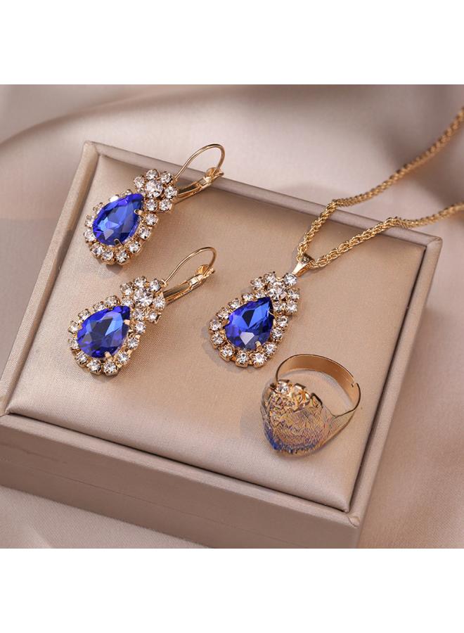 Necklace Female Net Red Emerald Zircon Niche Earrings Pendant High Sense Suit Titanium Steel Clavicle Chain 