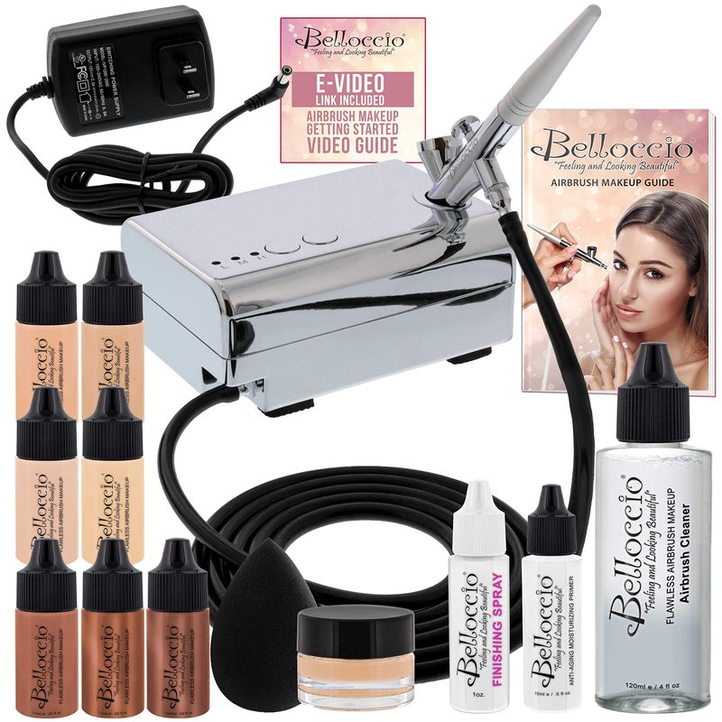 Belloccio Belloccio Professional Beauty Airbrush Cosmetic Makeup System with 4 Fair Shades of Foundation in 14 Ounce Bottles  Kit Includes Blush Bronzer and Highlighters 