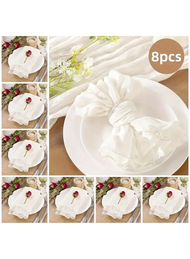 8pcs White Crinkled Polyester Napkins 19 69x19 69inch Soft Rectangular Table Mats - Image 1