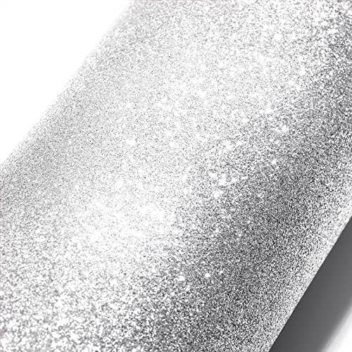 Stickyart Silver Glitter Wallpaper Peel and Stick Glitter Fabric Wallpaper Roll Self Adhesive Sparkle Contact Paper for Cabinets Dressers DIY Crafts Gift Wrapping Paper Party Decorations 15.8"x78.7" - Image 1