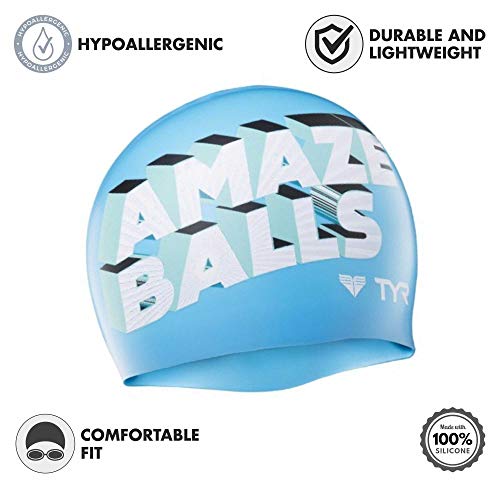 TYR Amaze Balls Silicone Swim Cap (Blue/White) - Image 2
