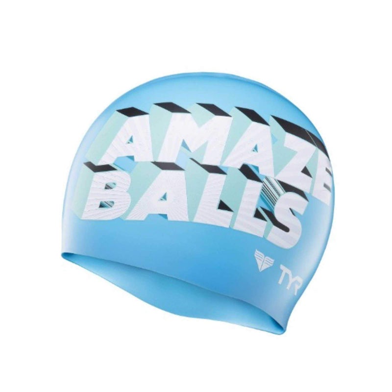 TYR Amaze Balls Silicone Swim Cap (Blue/White) - Image 5