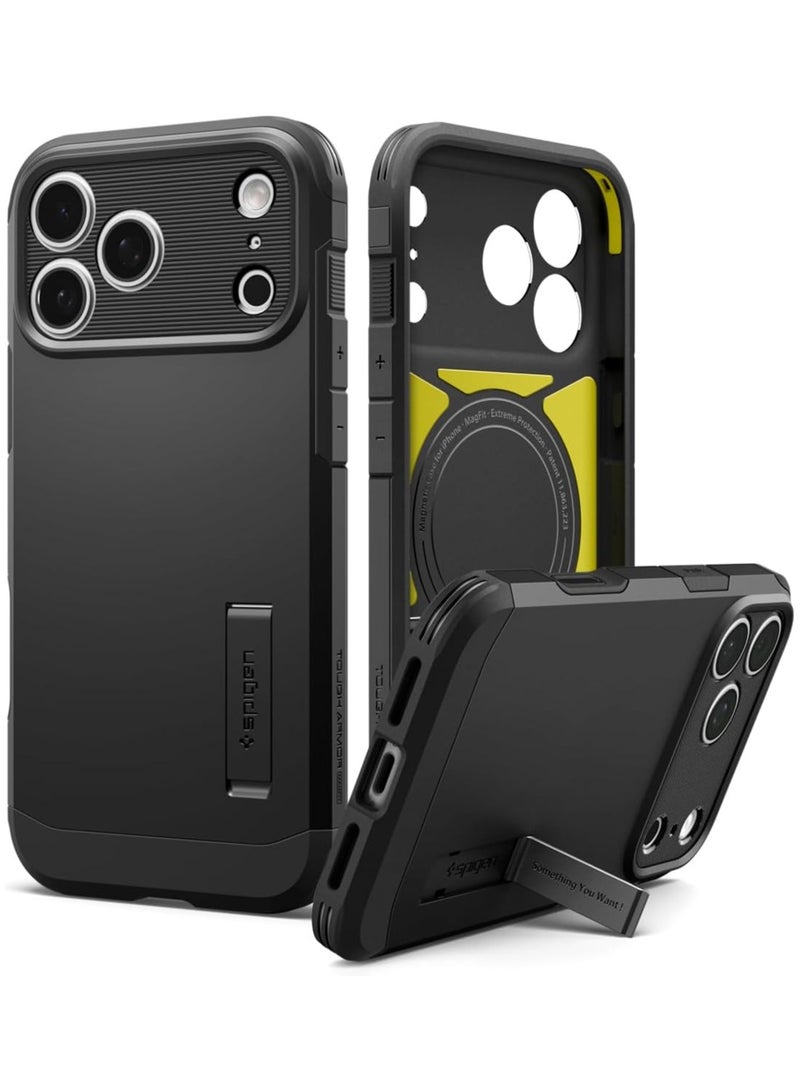 Spigen غطاء Tough Armor T MagFit لجهاز iPhone 17 PRO مع غطاء MagSafe وزر تحكم كاميرا سعوي وحامل - أسود - Image 1