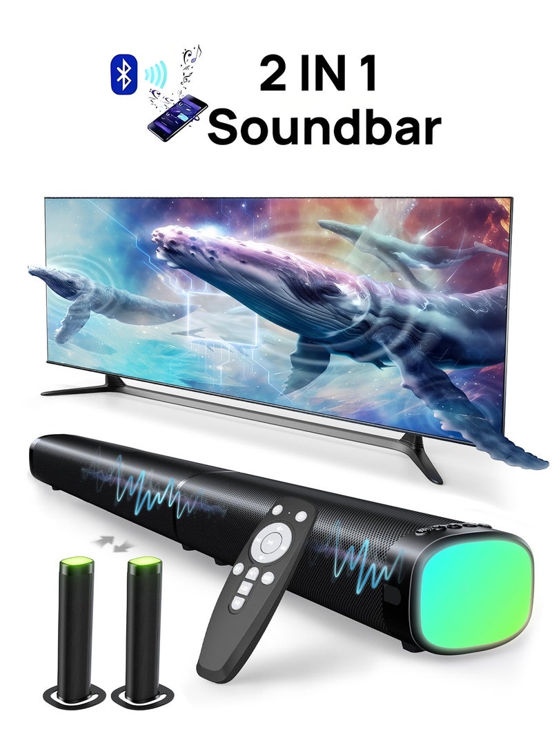 Jubilin Sound Bar,100W Sound Bar for Smart TV with 3 RGB Lights Modes, Bluetooth 5.3, ARC/Opt/AUX Connect, Detachable 2-in-1 Speaker, 3 Equalizer Modes, Bass Surround Soundbar for TV/PC/Gaming/Projectors - Image 1