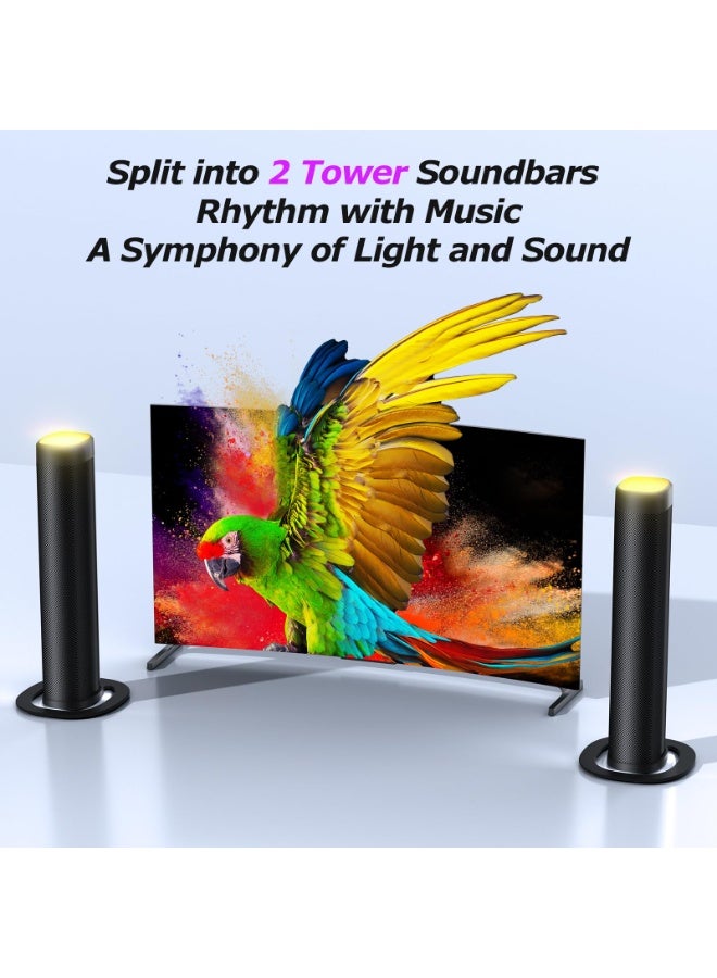 Jubilin Sound Bar,100W Sound Bar for Smart TV with 3 RGB Lights Modes, Bluetooth 5.3, ARC/Opt/AUX Connect, Detachable 2-in-1 Speaker, 3 Equalizer Modes, Bass Surround Soundbar for TV/PC/Gaming/Projectors - Image 3