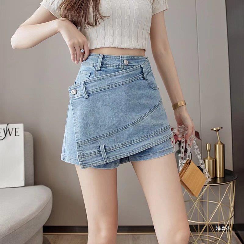 Plus size Denim skirt summer chubby girl slimming pantskirt anti-exposure irregular sheath A- line pure hot girl skirt Blue - Image 3