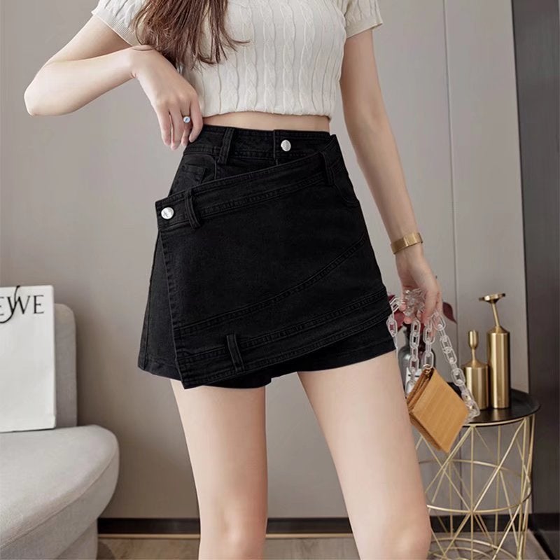 Plus size Denim skirt summer chubby girl slimming pantskirt anti-exposure irregular sheath A- line pure hot girl skirt Blue - Image 5