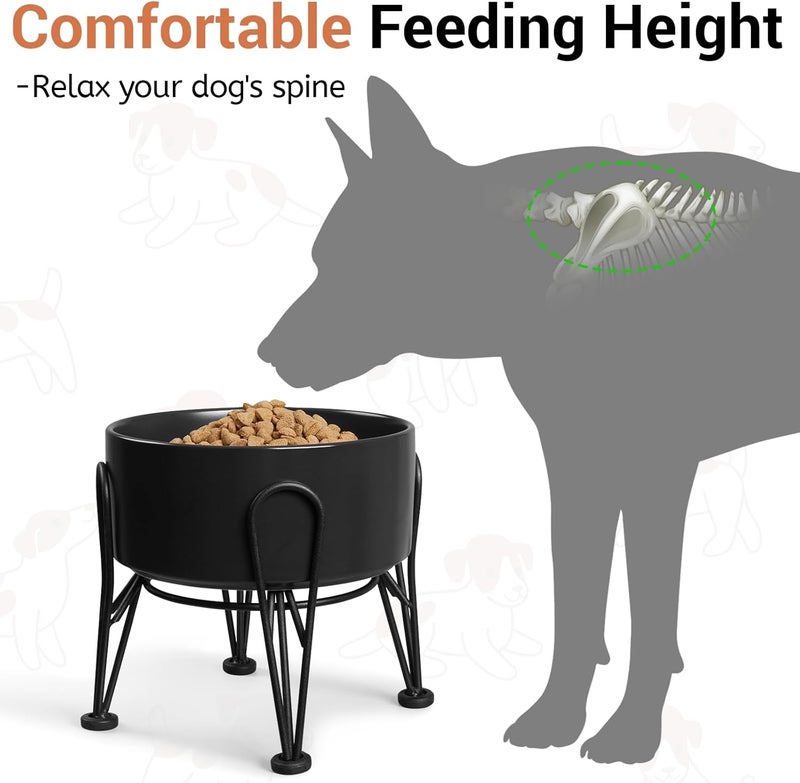 Kitwinney Elevated Dog Bowls, Ceramic Raised Dog Bowl Set with Anti-Slip and Non-Tip Metal Stand, 2 Pack Pet Food and Water Feeding Bowls for Small and Medium Dogs (Black,3.6 Cups) - Image 2