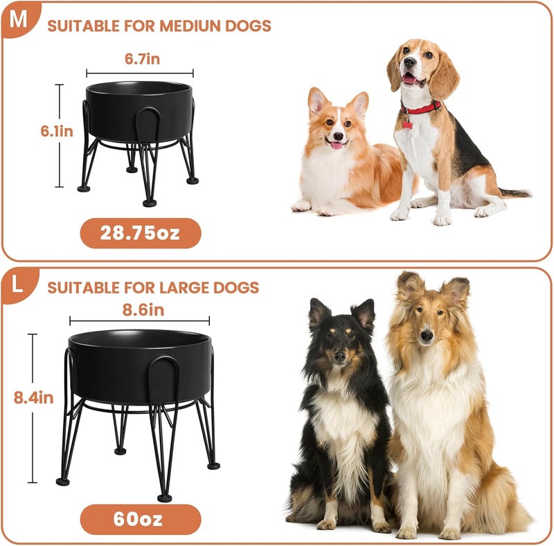 Kitwinney Elevated Dog Bowls, Ceramic Raised Dog Bowl Set with Anti-Slip and Non-Tip Metal Stand, 2 Pack Pet Food and Water Feeding Bowls for Small and Medium Dogs (Black,3.6 Cups) - Image 3