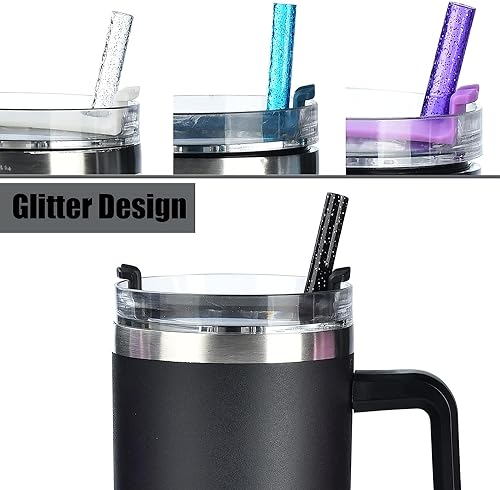 Haundry 12 Pack Replacement Glitter Straws and Covers for 40 oz Stanley Adventure Travel Tumbler Cup, Reusable Glitter Straws with Cleaning Brush, Compatible with 40oz 30oz 20oz 14oz Stanley Water Jug, 12inch - Image 4