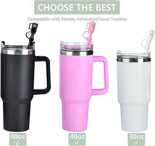 Haundry 12 Pack Replacement Glitter Straws and Covers for 40 oz Stanley Adventure Travel Tumbler Cup, Reusable Glitter Straws with Cleaning Brush, Compatible with 40oz 30oz 20oz 14oz Stanley Water Jug, 12inch - Image 3