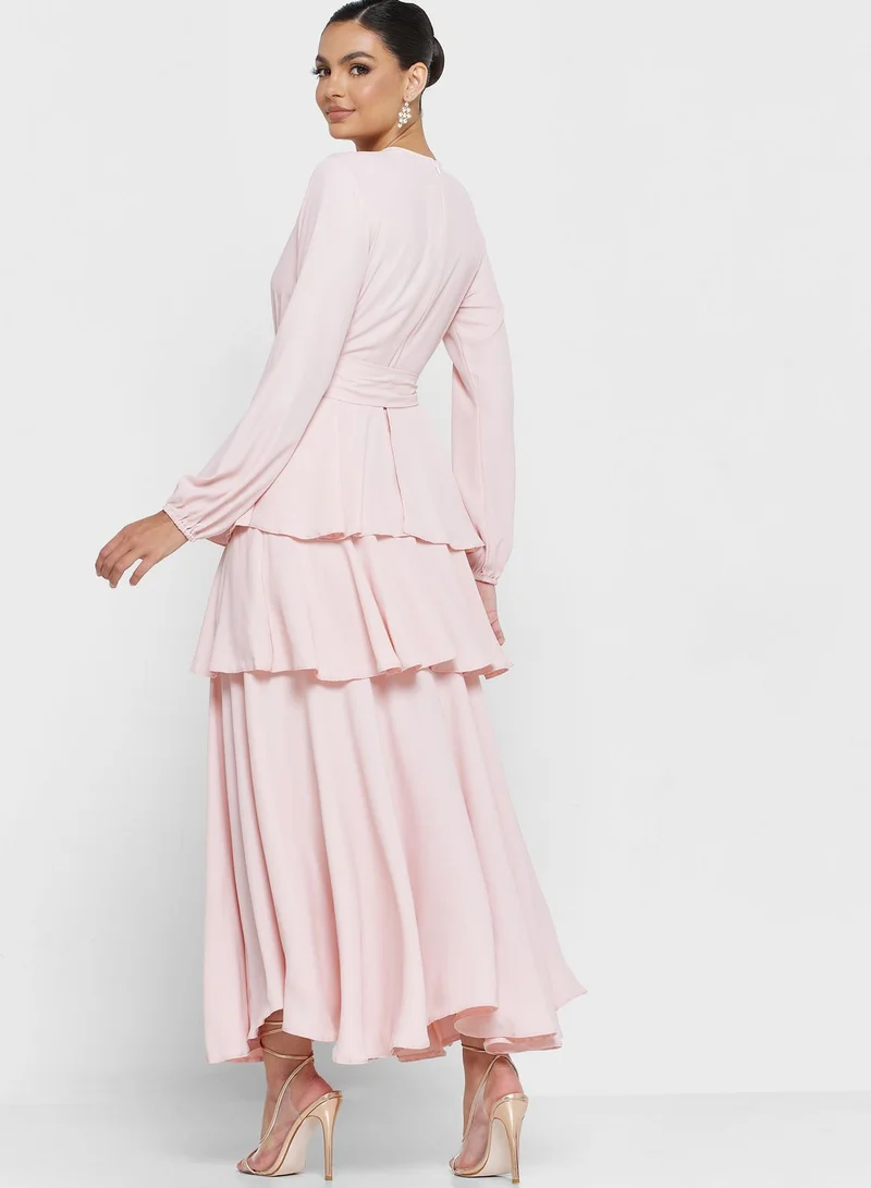 John Zack Ruffle Tie Detail Dress