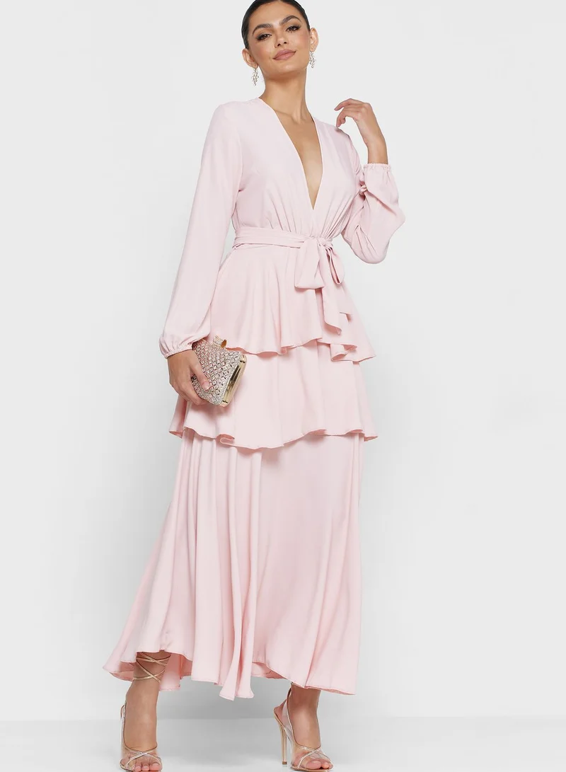John Zack Ruffle Tie Detail Dress