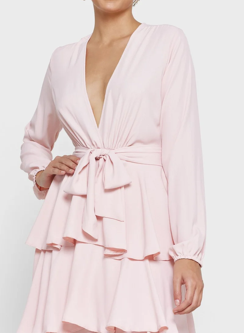 John Zack Ruffle Tie Detail Dress