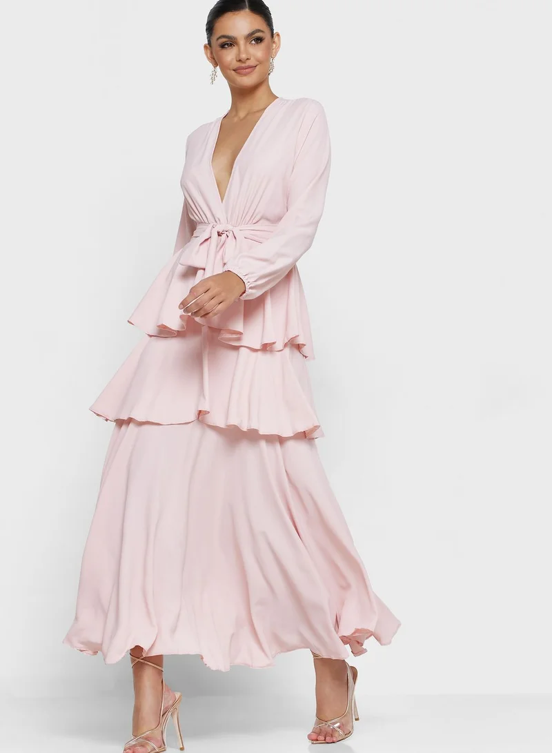 John Zack Ruffle Tie Detail Dress