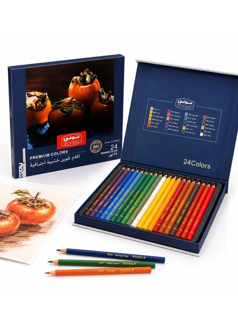 Tooly TOOLY Premium Professional Colored Pencils Set – 24 Rich Colors | Matte Finish Wooden Colored Pencils | Extra Smooth Color Application | Strong Break-Resistant Lead | Premium Metal Storage Case | Ideal for Drawing, Sketching, Coloring & Art