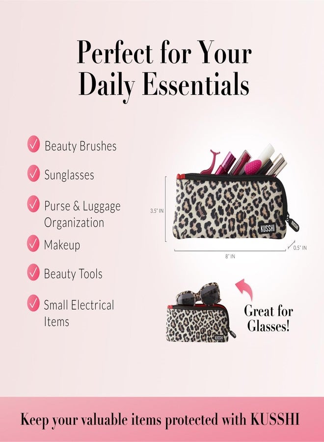 KUSSHI Neoprene Zipper Makeup Brush Pouch and Travel Pencil Case for Beauty Tools, Pencils, Brushes & Small Accessories - Makeup Brush Bag Pouch for Organization and Travel Items (Leopard/Red) - Image 5
