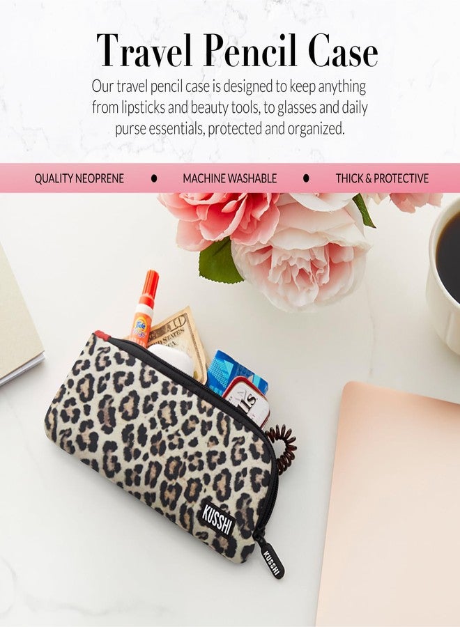 KUSSHI Neoprene Zipper Makeup Brush Pouch and Travel Pencil Case for Beauty Tools, Pencils, Brushes & Small Accessories - Makeup Brush Bag Pouch for Organization and Travel Items (Leopard/Red) - Image 2