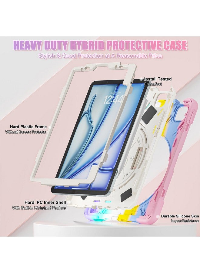 ProElite Rugged 3 Layer Armor case for Apple iPad Air 11 2024/iPad Air 5th/4th Gen 10.9/iPad Pro 11 4th/3rd Gen with Apple Pencil Holder, Hand Grip and Rotating Kickstand, Rainbow Pink - Image 2