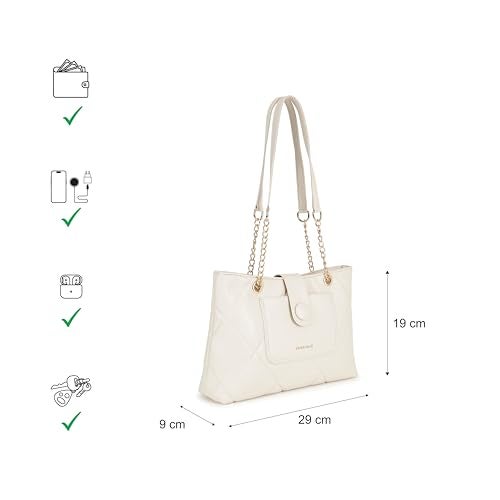 Fastrack ButtonUp white Shoulder Bag | Quilted Faux-Leather Women’s Handbag | Bag with Chain Strap & Dual Closure - Image 5