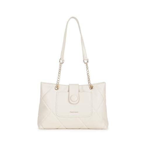 Fastrack ButtonUp white Shoulder Bag | Quilted Faux-Leather Women’s Handbag | Bag with Chain Strap & Dual Closure - Image 1
