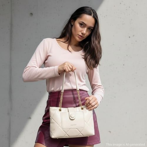 Fastrack ButtonUp white Shoulder Bag | Quilted Faux-Leather Women’s Handbag | Bag with Chain Strap & Dual Closure - Image 2